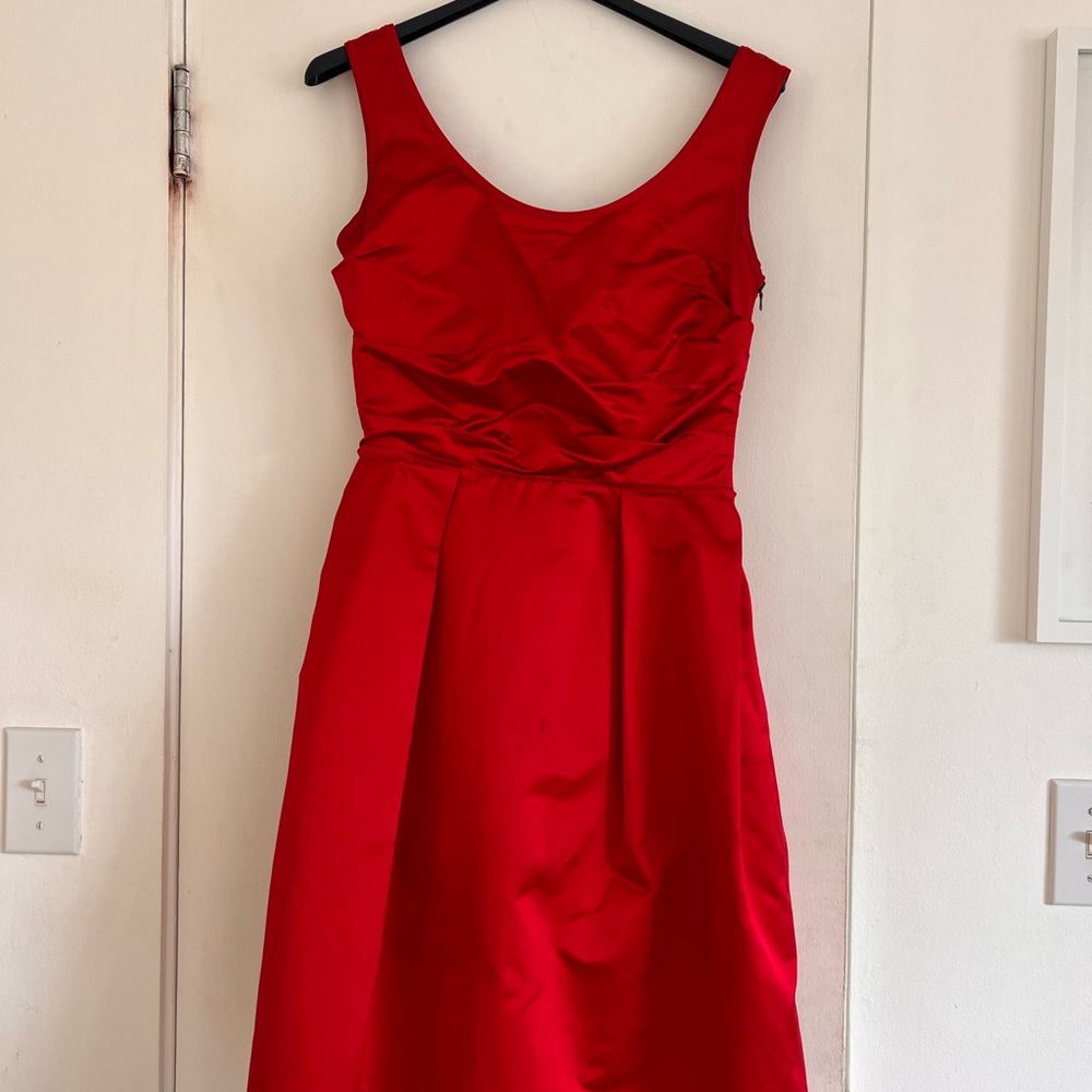 Prada Red Ruched Tie Front Mini Dress